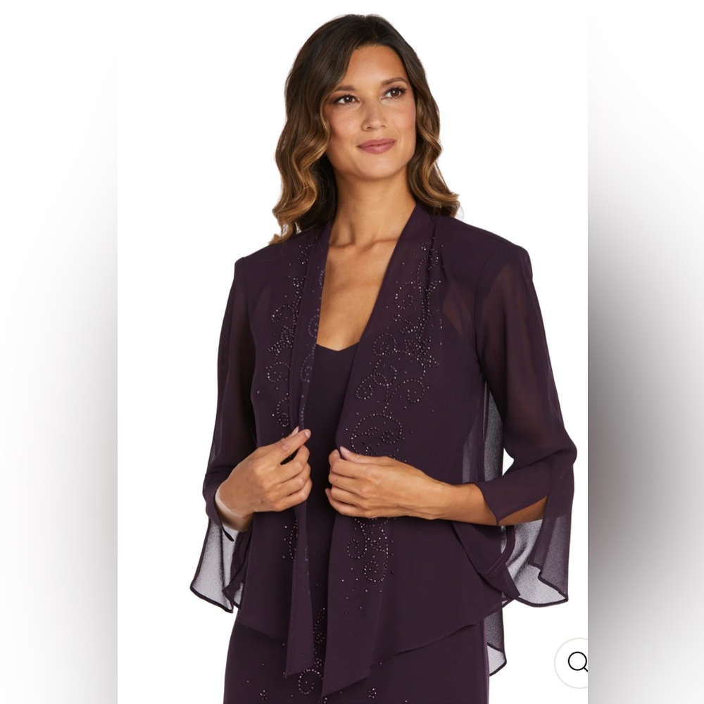 R&M Richards Plum Chiffon Maxi Dress with Beaded Detail - Picture 2 of 16